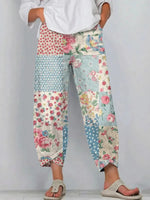 Women's Retro Floral Patchwork Art Print Jeans