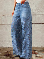 Women's mid-rise button-down lace-trimmed jeans
