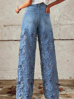 Women's mid-rise button-down lace-trimmed jeans
