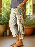 Women's Daisy Patchwork Print Cotton Capri Pants
