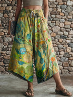 Ethnic style abstract geometric floral print women's art print casual elastic waist loose pants