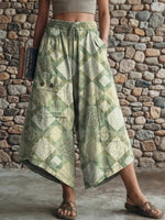 Ethnic style plaid pattern women's art print casual elastic waist loose pants