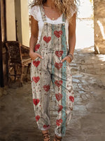 Ethnic-style patchwork bohemian style women's casual washed cotton denim jumpsuit