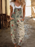 Retro ethnic style celebrity women's casual washed cotton denim jumpsuit