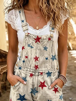 Retro Stars Women's Casual Washed Cotton Denim Jumpsuit