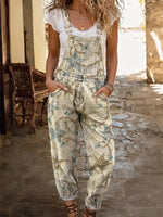 Vintage Stars Women's Casual Washed Cotton Denim Jumpsuit