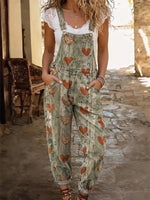 Ethnicity Bohemia Love Women's Casual Washed Cotton Denim Jumpsuit