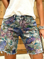 Women's Vintage Floral Print Denim Shorts