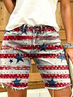 Independence Day Patchwork Striped Star Art Print Casual Denim Shorts