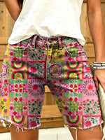 Women's Retro Print Denim Shorts