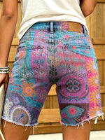 Women's Retro Print Frayed Denim Bermuda Shorts