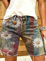 Ethnicity Daisy Colorful Women's Art Print Casual Denim Shorts