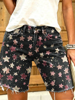 Women's Retro Starry Sky Art Print Casual Washed Cotton Shorts