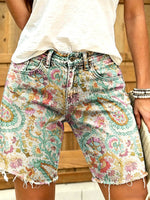 Women's Retro Bohemian Paisley Art Print Casual Washed Cotton Shorts