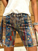 Women's Vintage Ethnic-print Artistic-print Denim Shorts
