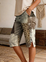 Women's Bohemian-Style Patchwork Floral Art Print Casual Denim Shorts