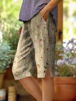 Women's Floral Pattern Art Print Cotton Linen Casual Pants