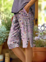 Women's Floral Pattern Art Print Cotton Linen Casual Pants