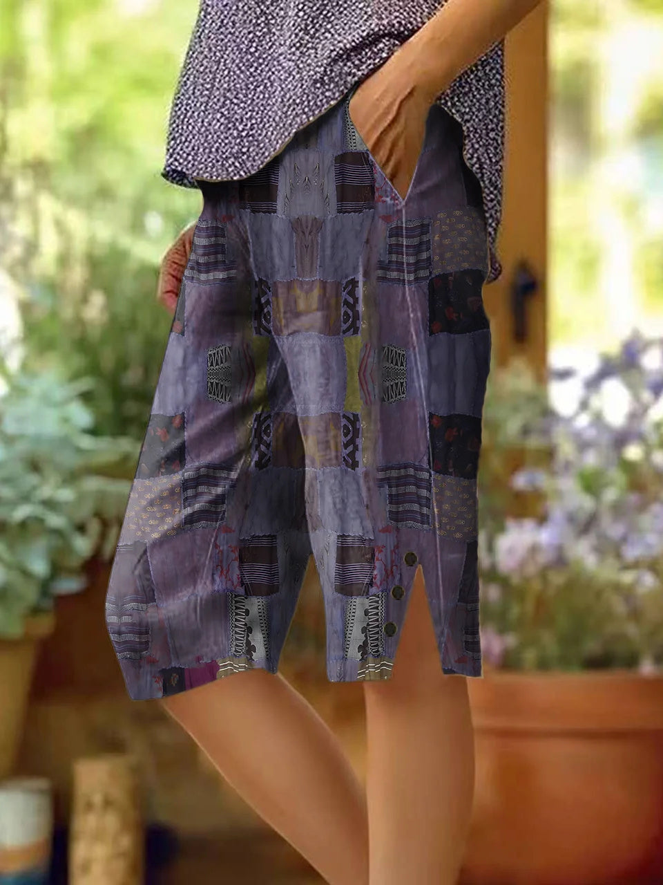 Women's Vintage Patchwork Art Printed Cotton And Linen Casual Pants