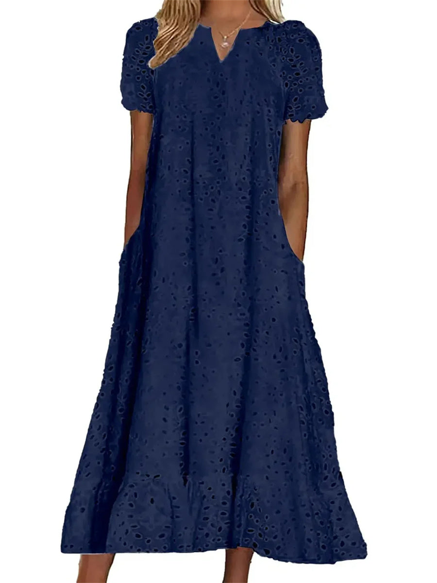 Women's Elegant Cutout V-Neck Maxi Dress
