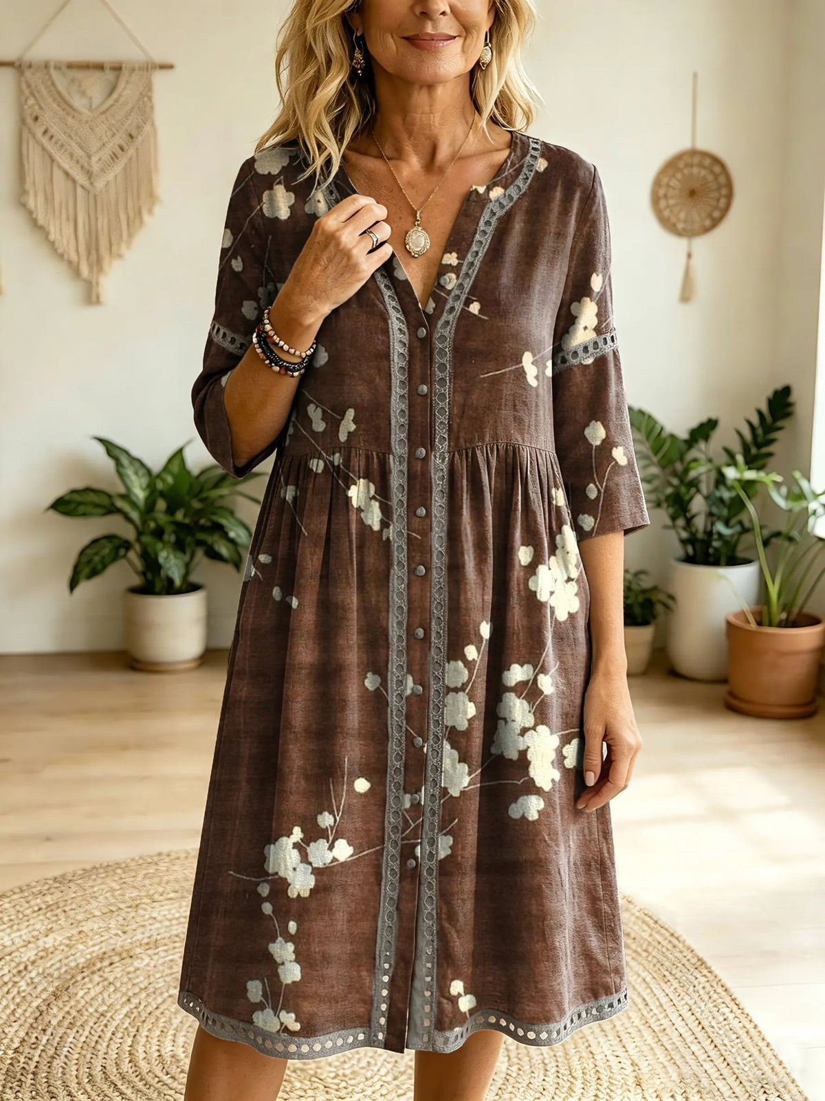 Women's Floral Art Print Casual Cutout Dress