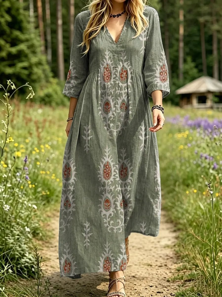 Women's Ethnic Print V-Neck Maxi Dress