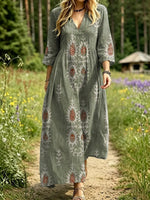 Women's Ethnic Print V-Neck Maxi Dress