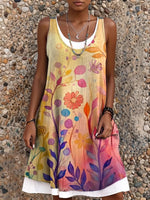 Ethnicity Watercolor Floral Women's Art Print Sleeveless Midi Dress