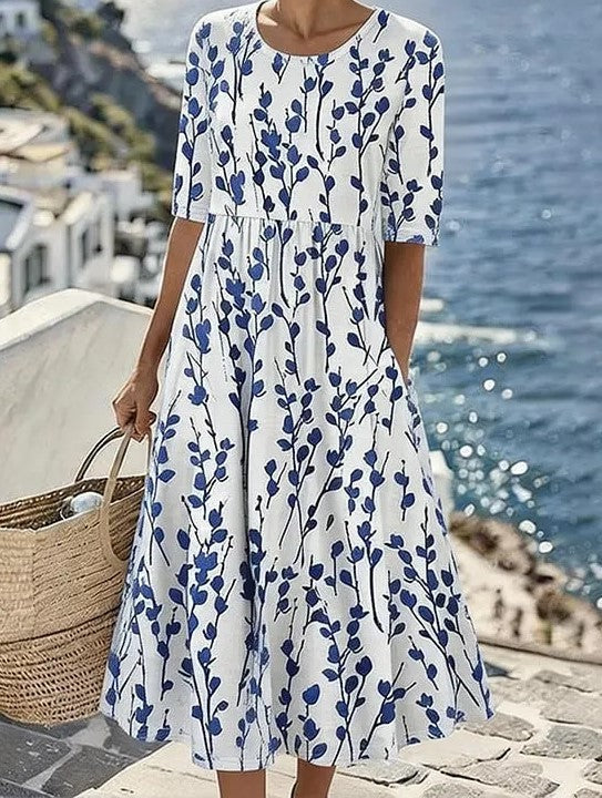 Women'S Vacation Round Neck Short Sleeve Printed Dress