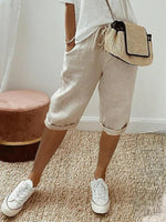 Women's Casual Cotton Drawstring Bermuda Pants with Elastic Waist