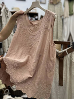 Women’s Solid Color Embroidered Sleeveless Loose Fit Round Neck Tank Top