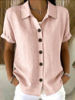Basic Button Up Linen Cotton Short Sleeve Casual Shirt