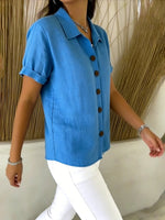 Basic Button Up Linen Cotton Short Sleeve Casual Shirt