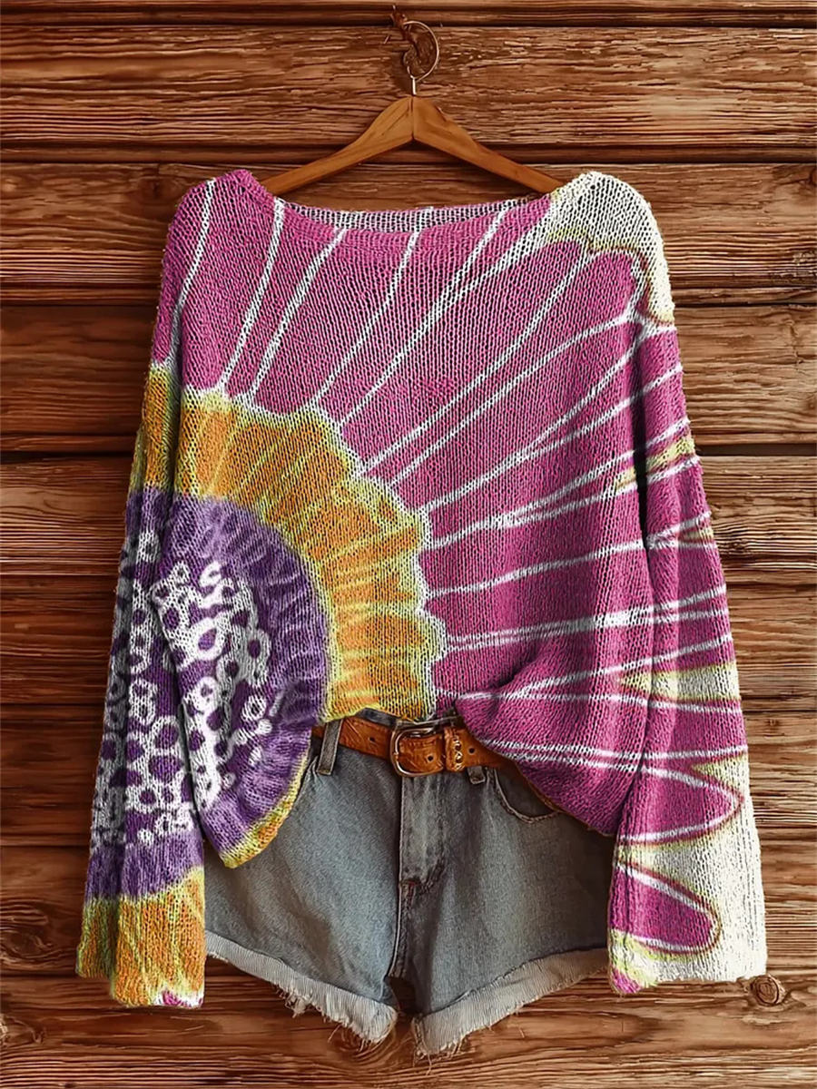 Women's Bohemian Floral Art Print Casual Pullover Sweater