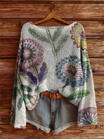 Women's Bohemian Floral Art Print Casual Pullover Sweater