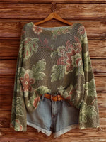 Women's Vintage Floral Art Pattern Print Casual Pullover Sweater