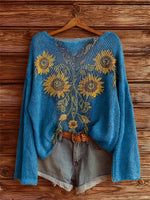 Women's Vintage Ethnic Floral Art Print Casual Pullover Sweater