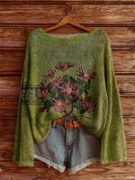 Women's Vintage Floral Art Pattern Print Casual Pullover Sweater