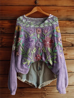 Women's Vintage Ethnic Floral Art Print Casual Pullover Sweater