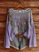 Women's Vintage Ethnic Floral Art Print Casual Pullover Sweater
