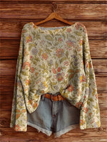 Women's Vintage Floral Art Print Casual Pullover Sweater