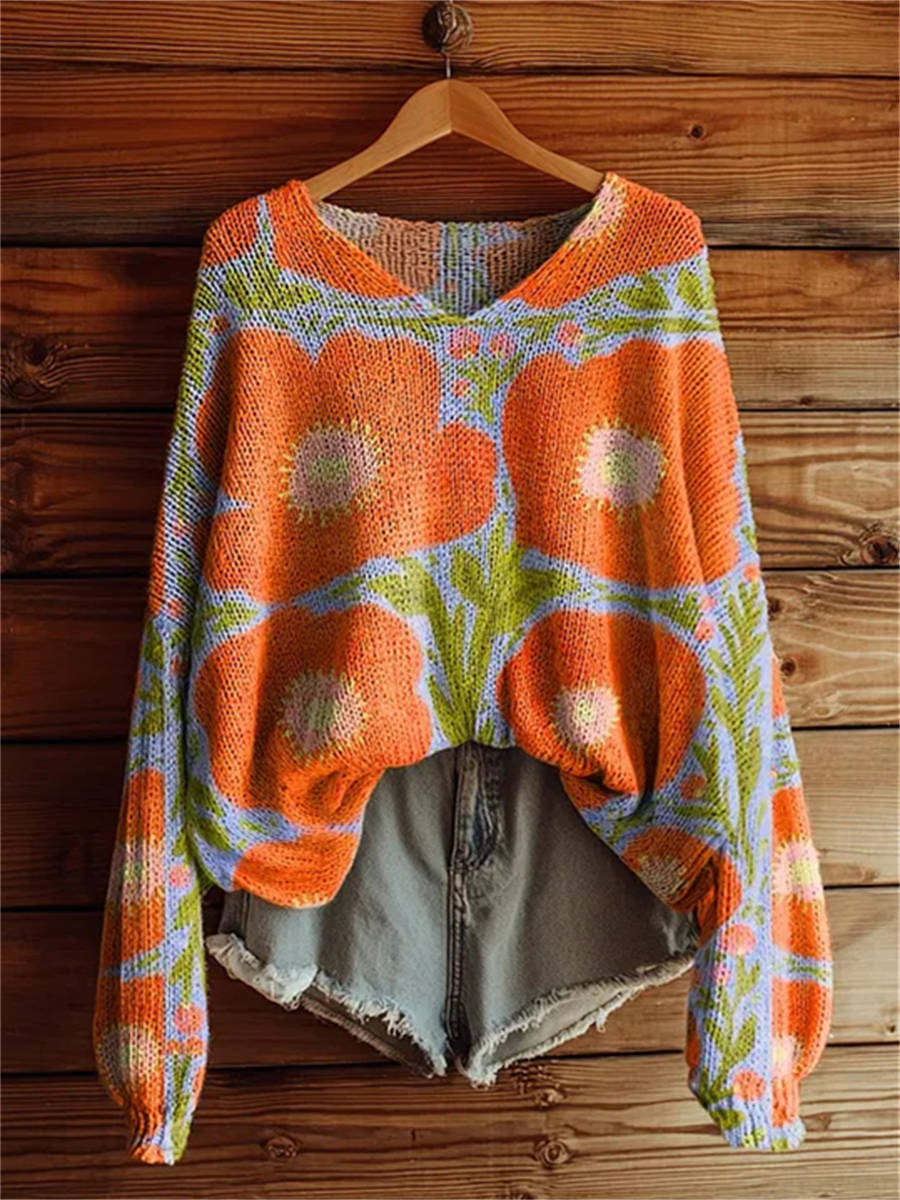 Women's Vintage Floral Tattoo Pattern Art Print Casual Pullover Sweater
