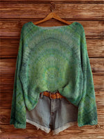 Women's Tie-Dye Kaleidoscope Tattoo Pattern Art Print Casual Pullover Sweater