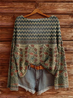 Women's Vintage Bohemian Floral Art Print Casual Pullover Sweater