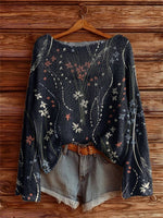 Women's Vintage Folk Floral Art Print Casual Pullover Sweater