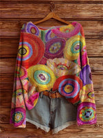 Women's Colorful Floral Art Pattern Print Casual Pullover Sweater