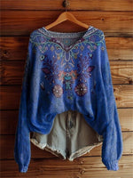 Women's Vintage Floral Tattoo Pattern Art Print Casual Pullover Sweater