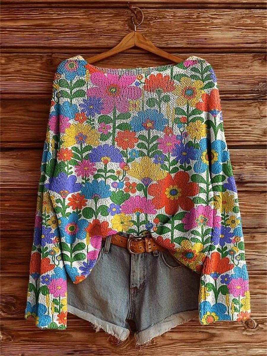Women's Watercolor Floral Power Art Pattern Print Casual Pullover Sweater