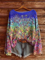 Women's Colorful Floral Art Print Casual Pullover Sweater