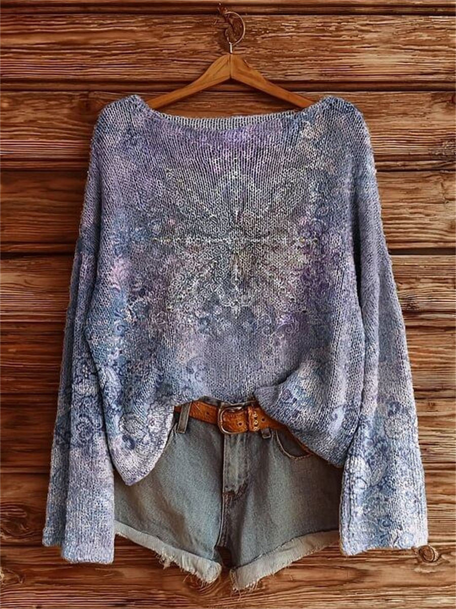 Women's Vintage Ethnic Floral Art Print Casual Pullover Sweater